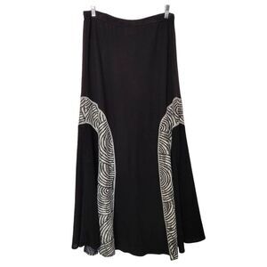 Vintage Bellessa maxi skirt black white print textured pattern  XL USA